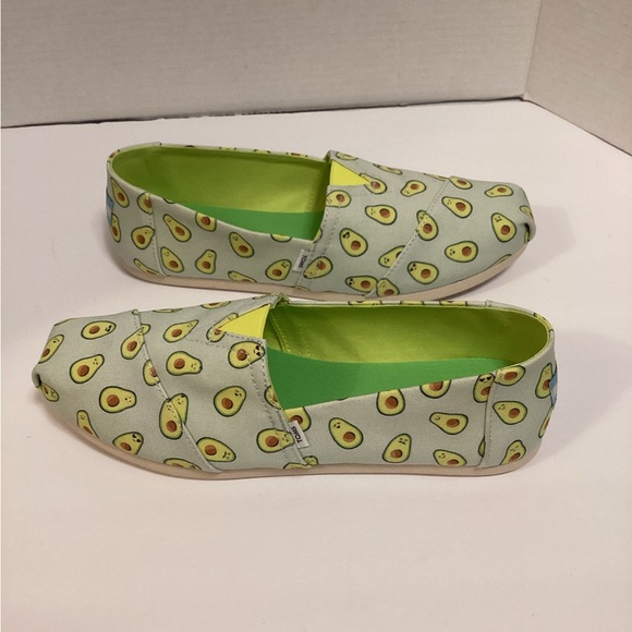 TOMS x Paper Source Avocado Print Canvas Slip-Ons in Light Green and Yellow,NWOT - Picture 4 of 5